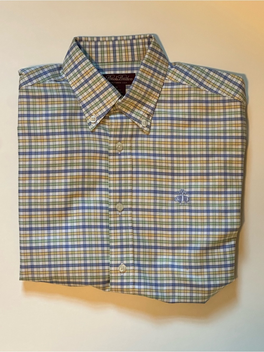 Brooks Brothers Green, Blue & Yellow Plaid Button-Down Shirt